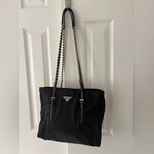 Prada Nylon Tessuto Acciaio Leather Chain Strap Tote Bag Y2K